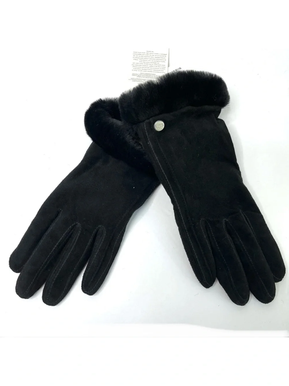 UGG Genuine Shearling Trim Suede Tech Tips Gloves Black NEW With Tag Size M